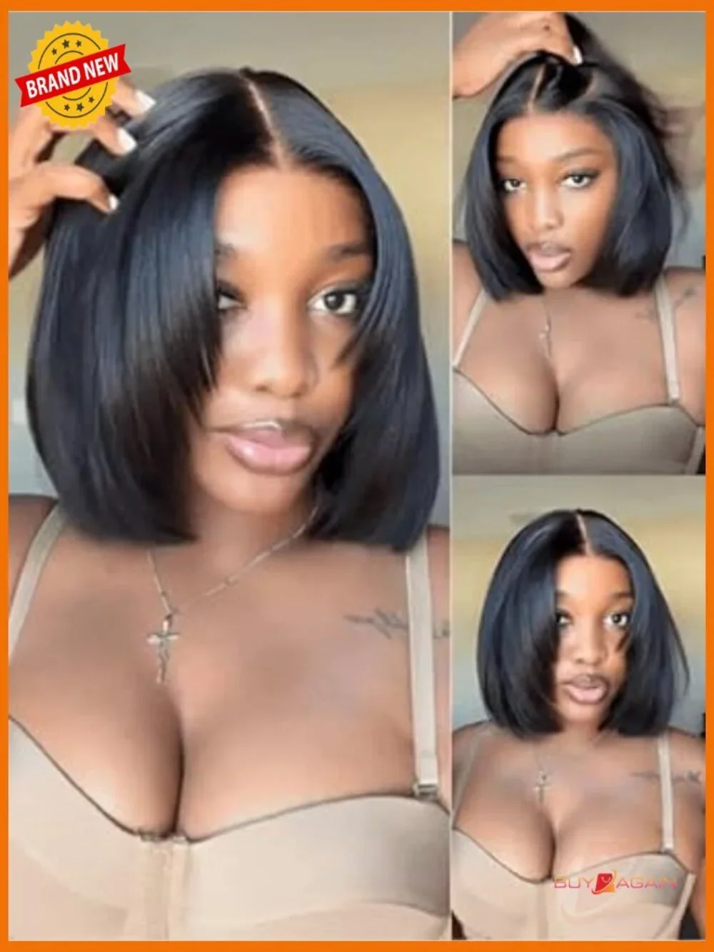 Yaki Straight Bob Drawstring Wig Human Hair with Face Framing Layers 180%